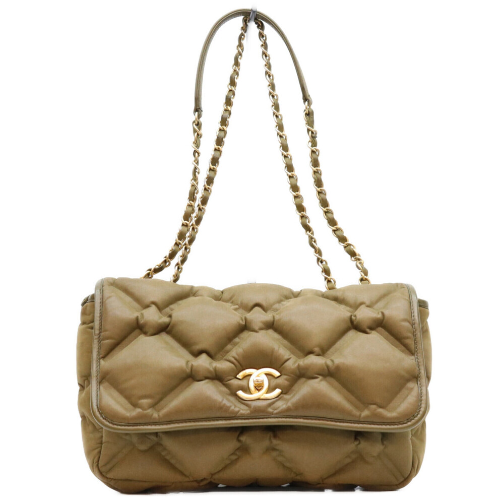 CHANEL A93602 Khaki Bubble Quilted Calfskin Shoulder Bag with Gold Hardware, ...